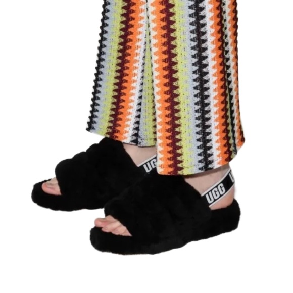 UGG Fluff Yeah Black Sheepskin Slingback Platform Slide Slippers – Size 9 - Picture 3 of 12